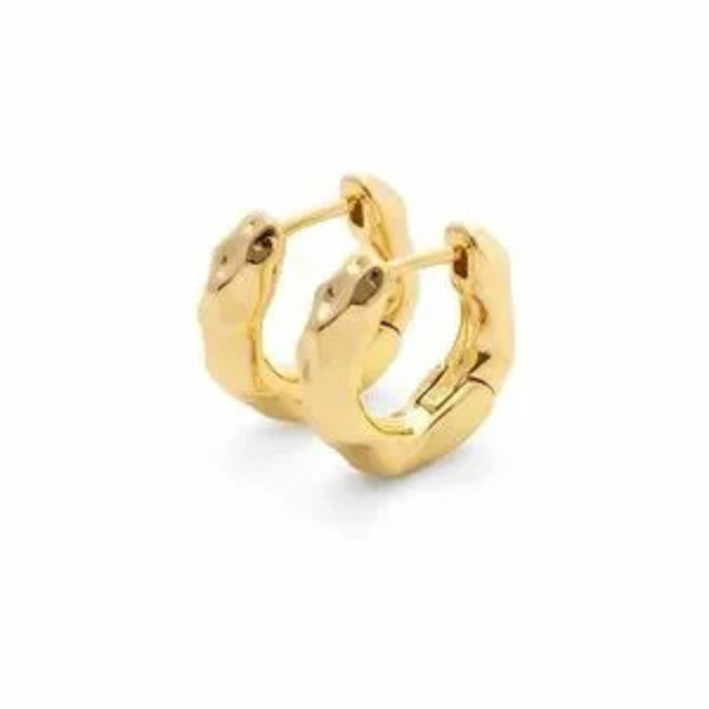 18K Gold Hammered Huggies Earrings (7704)